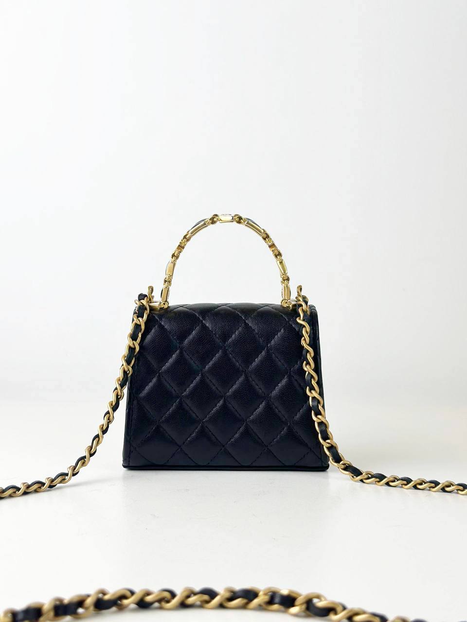 CHANEL 22B BLACK MINI HANDLE CLUTCH CROSSBODY BAG