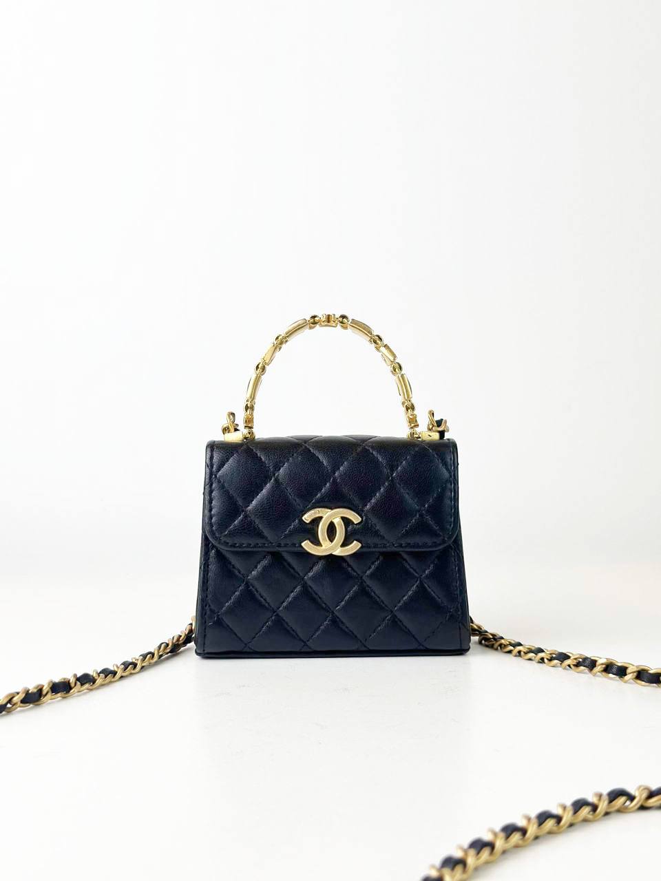 CHANEL 22B BLACK MINI HANDLE CLUTCH CROSSBODY BAG