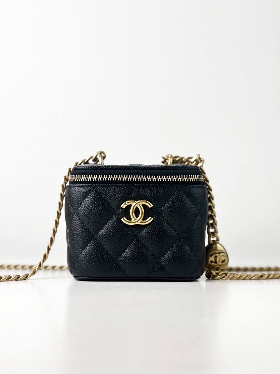 CHANEL MINI BLACK CAVIAR VANITY CASE CROSSBODY BAG GHW