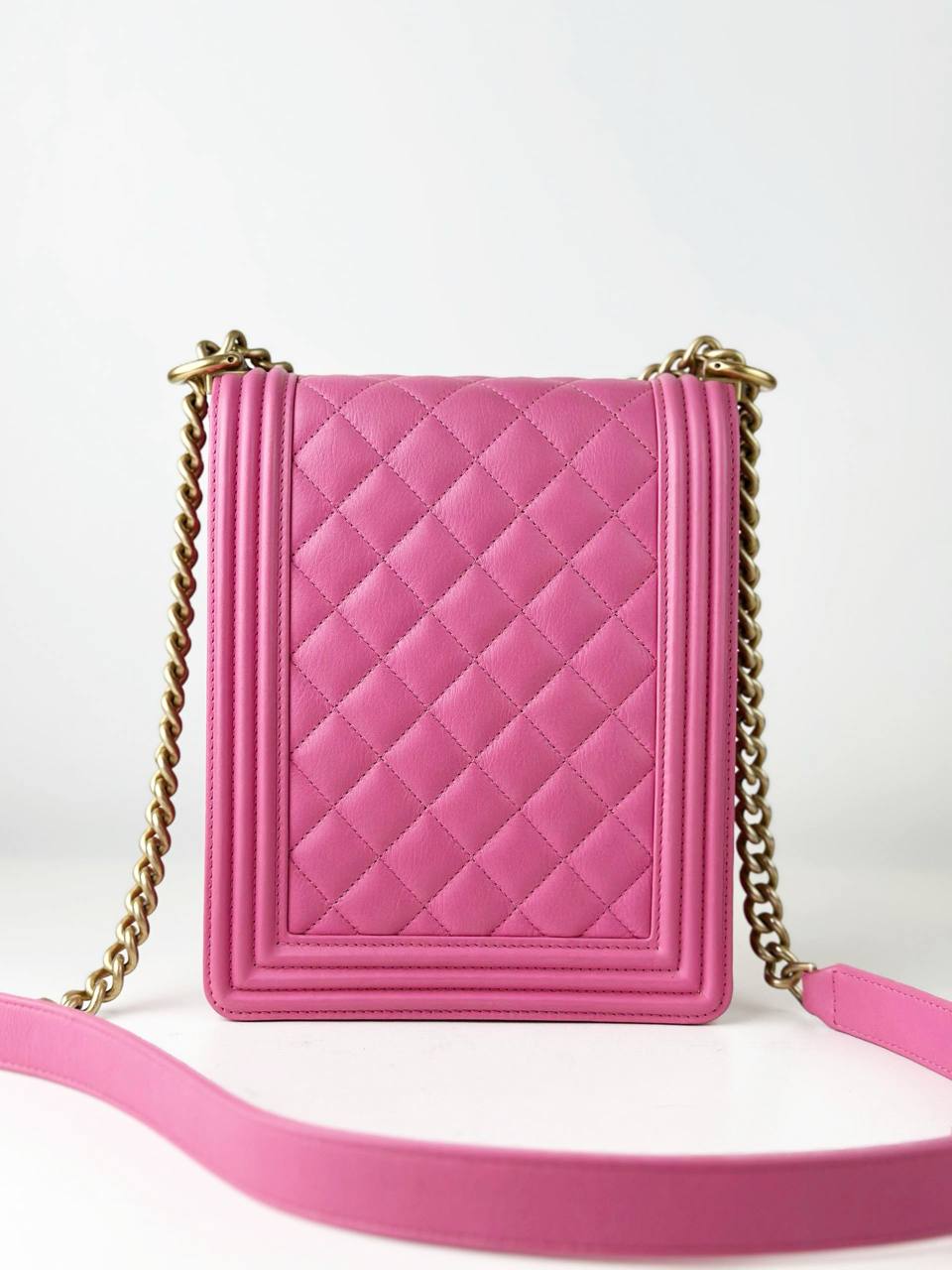 CHANEL NORTH SOUTH BOY FLAP PINK CROSSBODY BAG