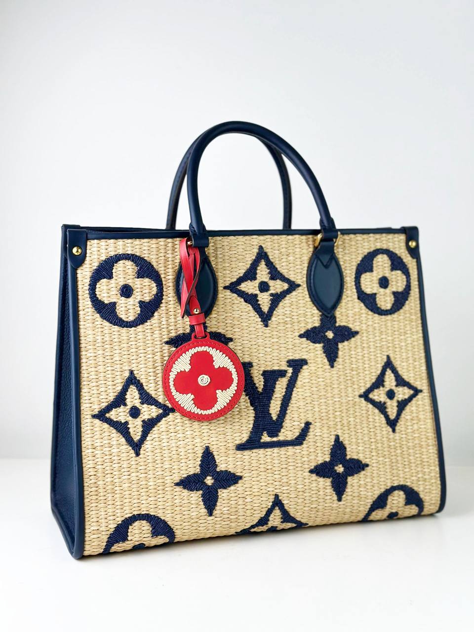 LOUIS VUITTON ON THE GO MM RAFFIA HANDBAG