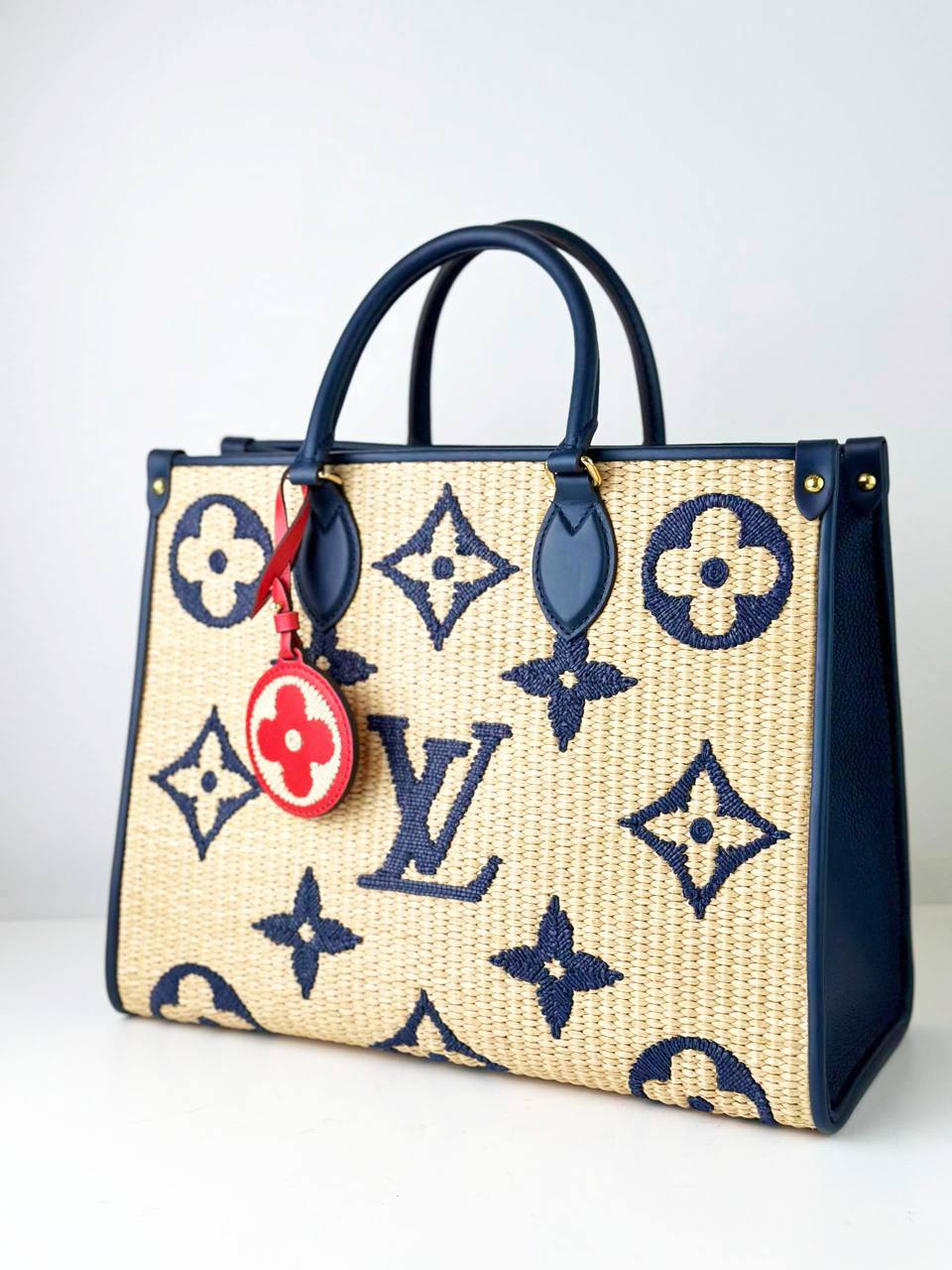 LOUIS VUITTON ON THE GO MM RAFFIA HANDBAG