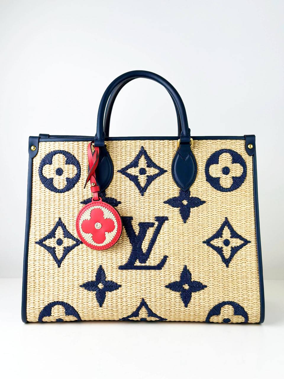 LOUIS VUITTON ON THE GO MM RAFFIA HANDBAG