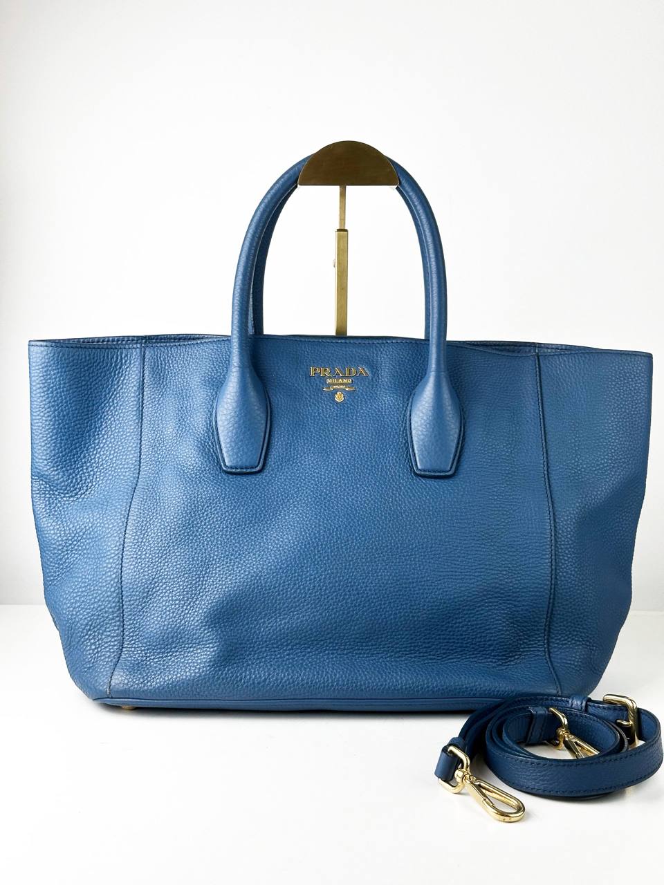 PRADA VITELLO DAINO BLUE TOTE BAG