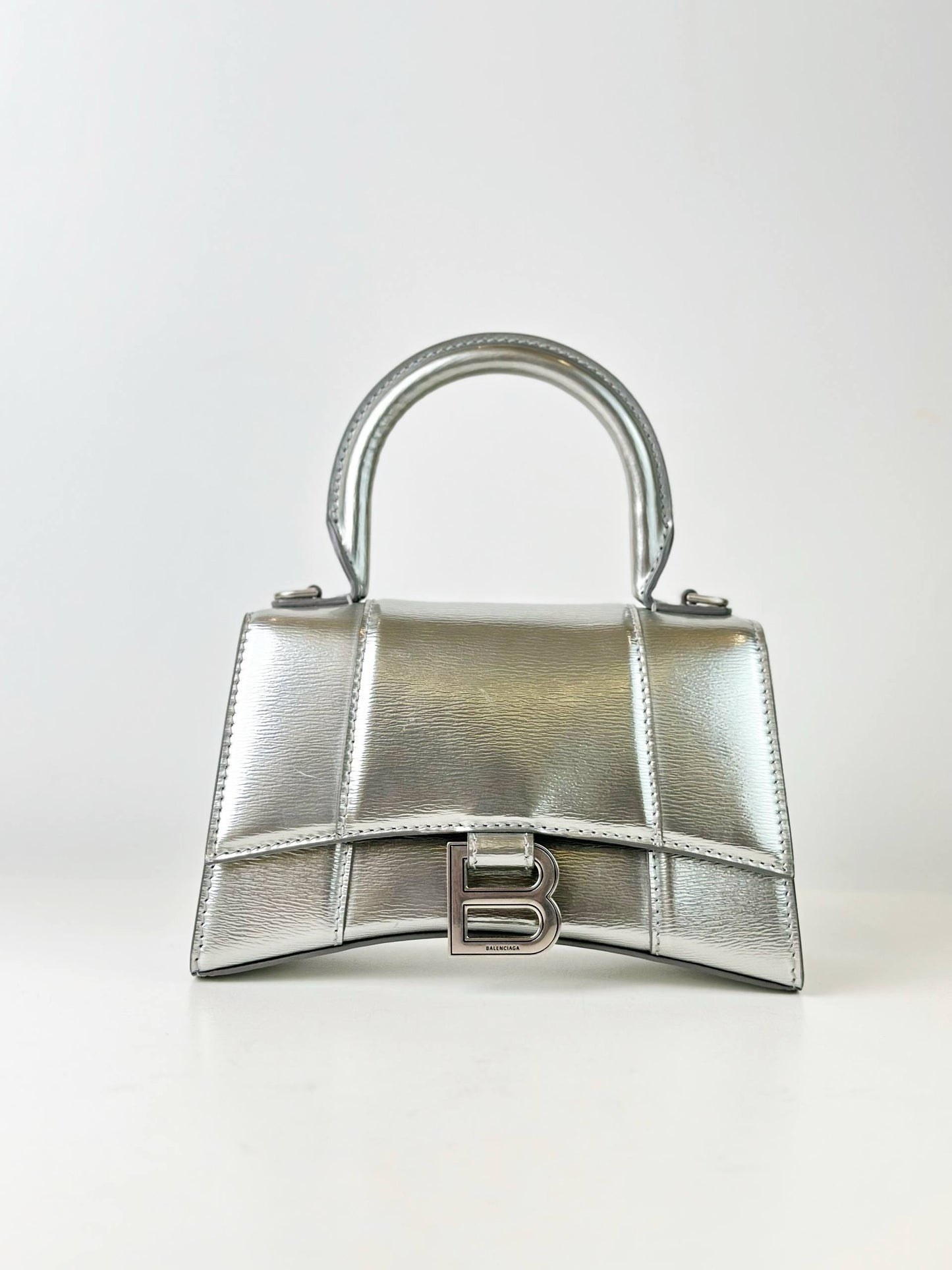 BALENCIAGA HOURGLASS XS SILVER CROSSBODY BAG
