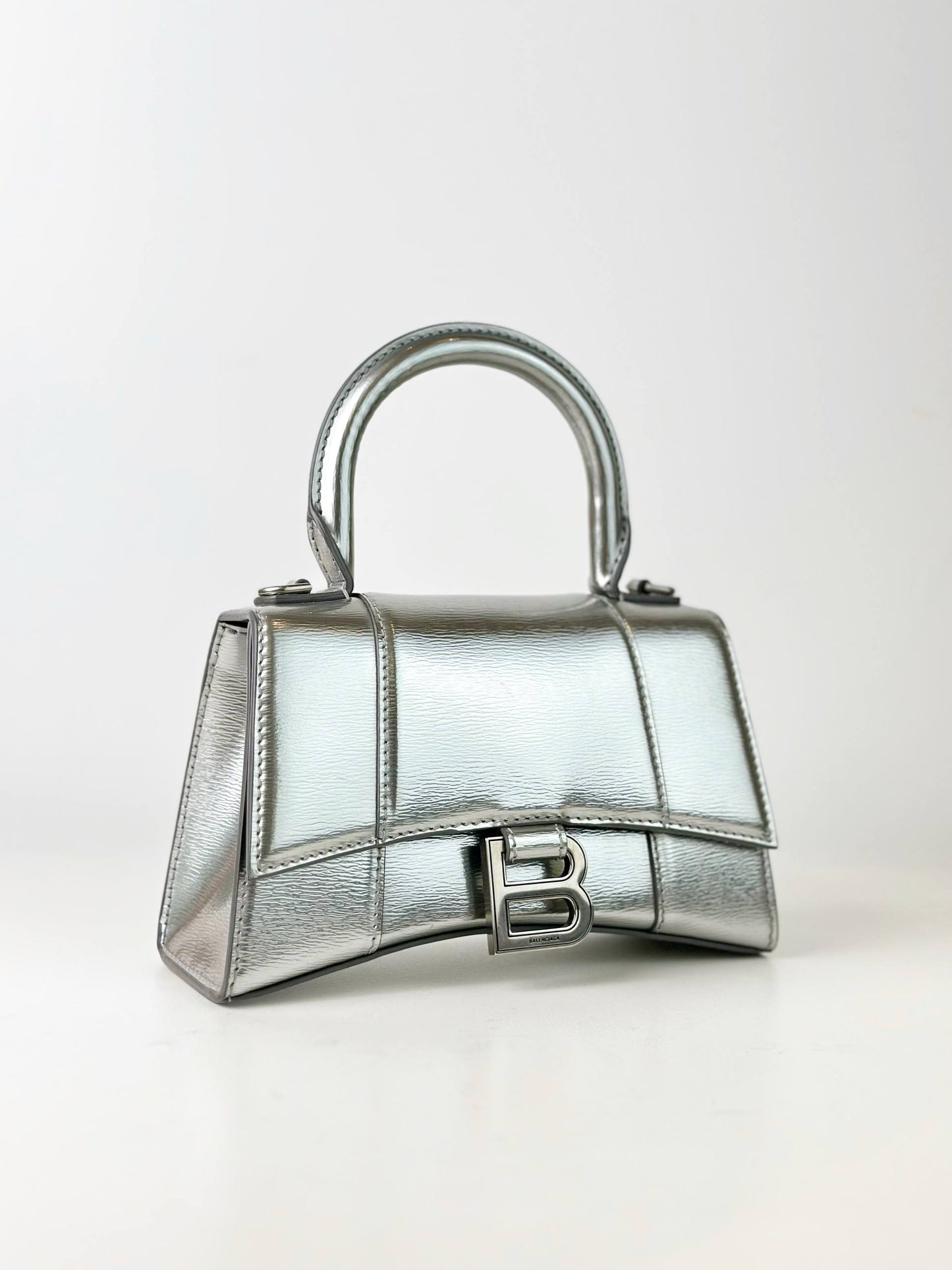 BALENCIAGA HOURGLASS XS SILVER CROSSBODY BAG