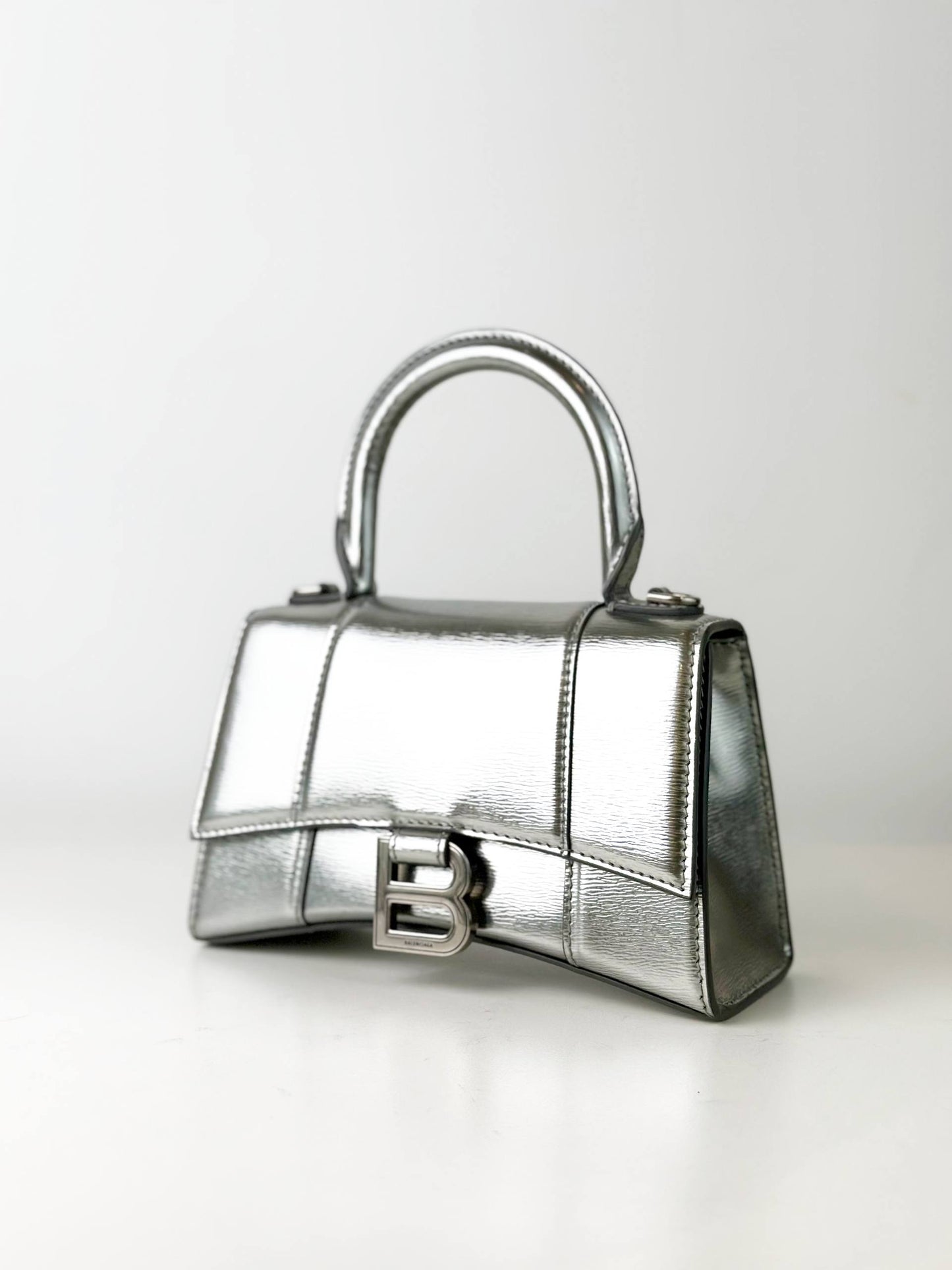 BALENCIAGA HOURGLASS XS SILVER CROSSBODY BAG
