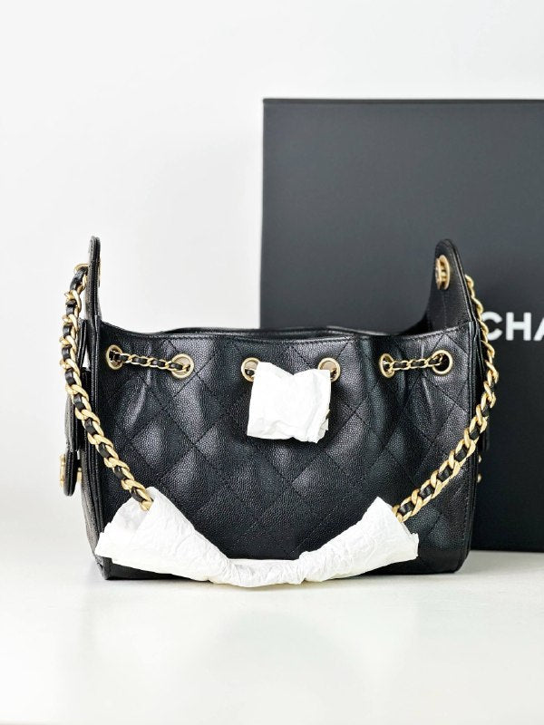 CHANEL 25 BLACK MINI HOBO SHOULDER BAG GHW