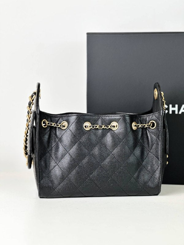 CHANEL 25 BLACK MINI HOBO SHOULDER BAG GHW