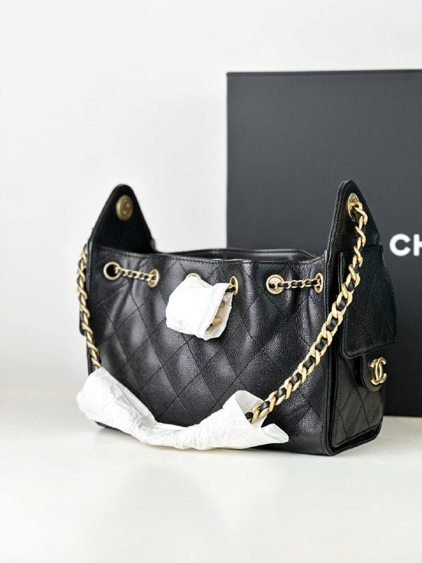 CHANEL 25 BLACK MINI HOBO SHOULDER BAG GHW