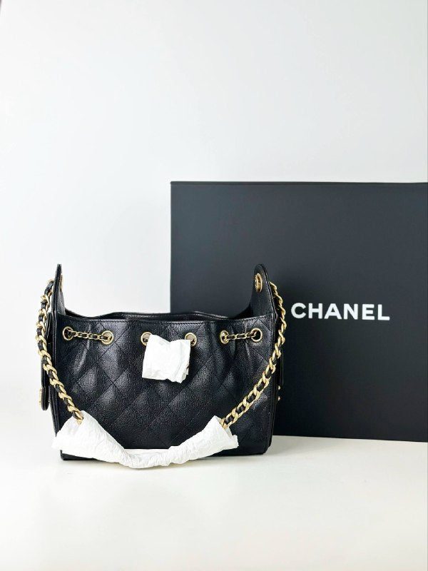 CHANEL 25 BLACK MINI HOBO SHOULDER BAG GHW