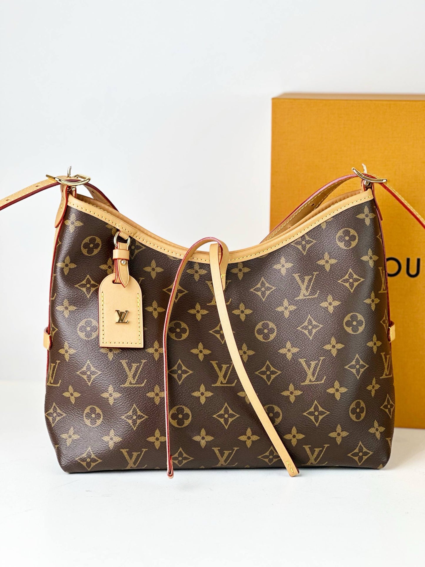 LOUIS VUITTON MONOGRAM CARRYALL PM SHOULDER BAG WITH POUCH FULL SET