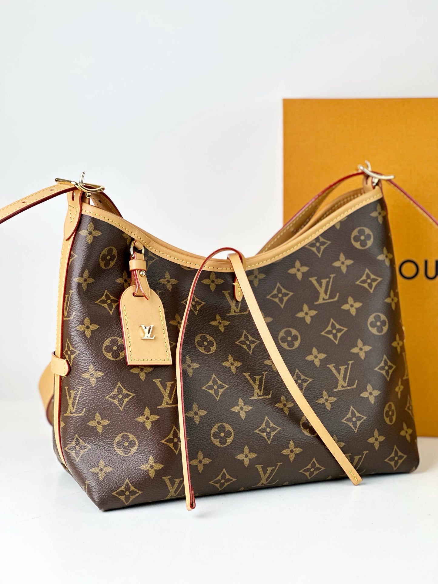 LOUIS VUITTON MONOGRAM CARRYALL PM SHOULDER BAG WITH POUCH FULL SET