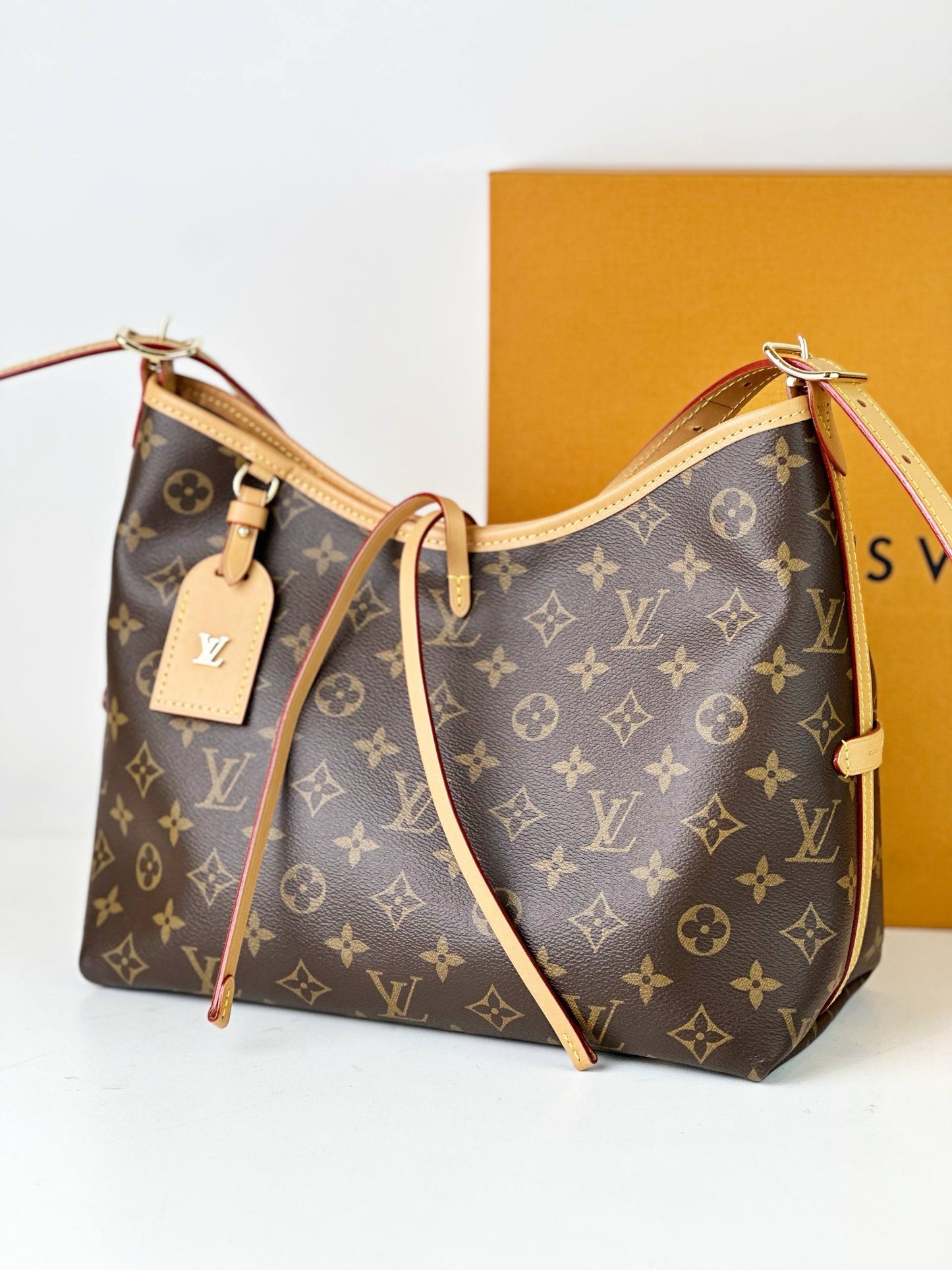 LOUIS VUITTON MONOGRAM CARRYALL PM SHOULDER BAG WITH POUCH FULL SET