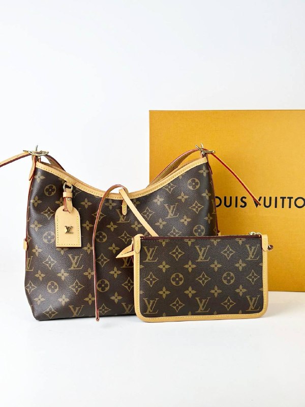 LOUIS VUITTON MONOGRAM CARRYALL PM SHOULDER BAG WITH POUCH FULL SET