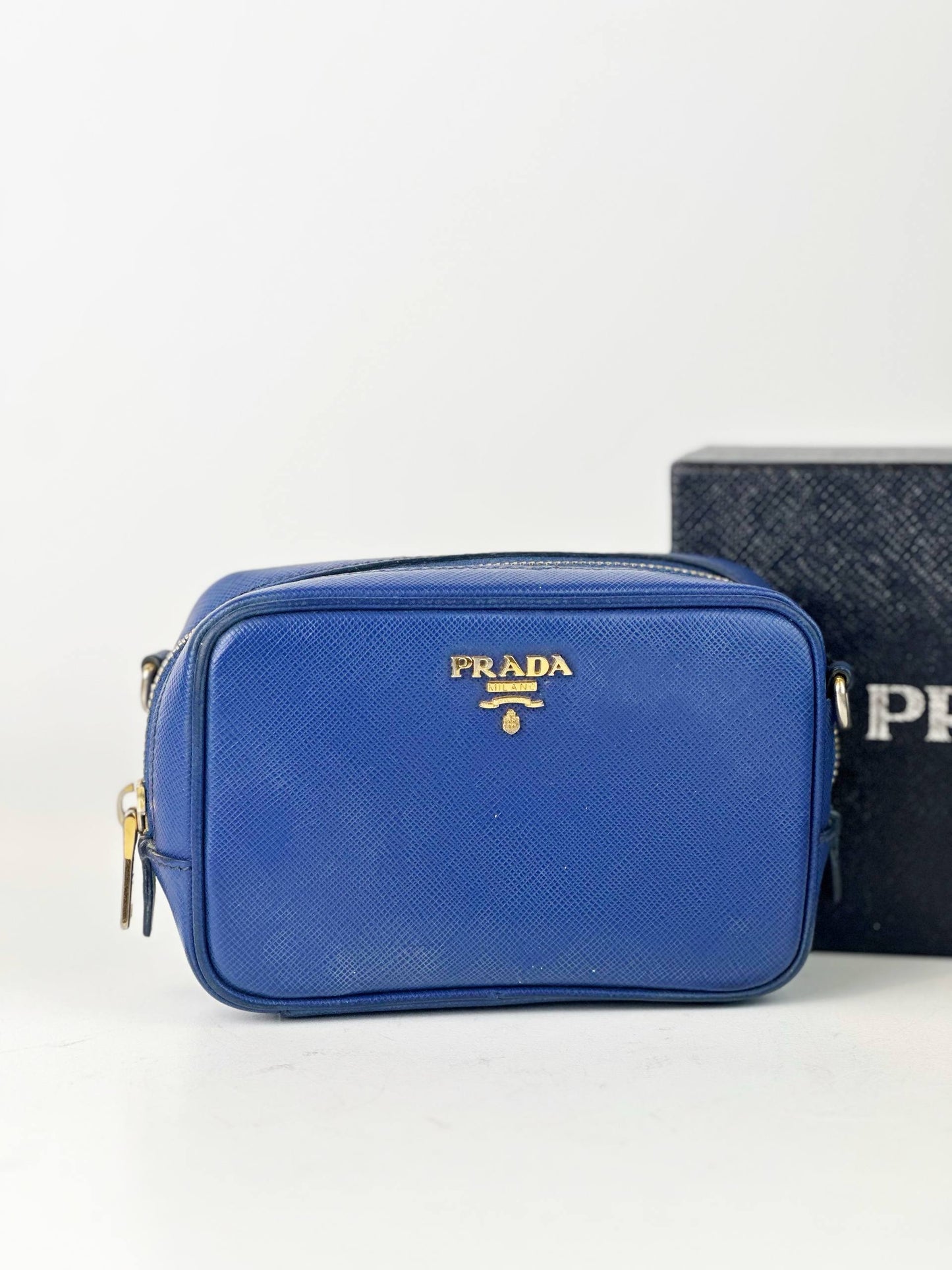 PRADA SAFFIANIO BLUE MINI CAMERA CROSSBODY BAG