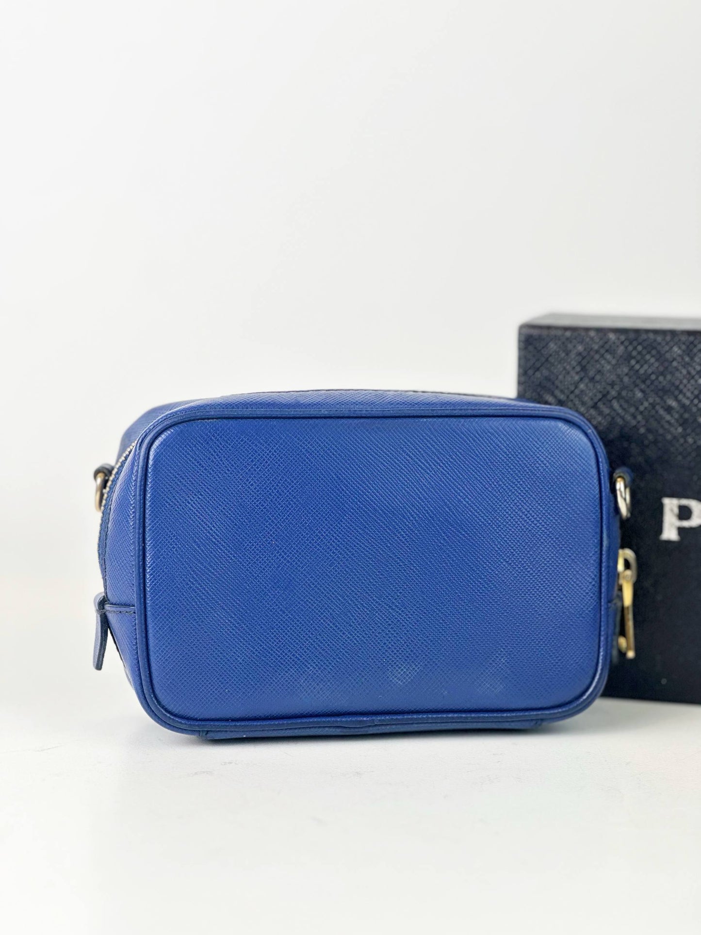 PRADA SAFFIANIO BLUE MINI CAMERA CROSSBODY BAG