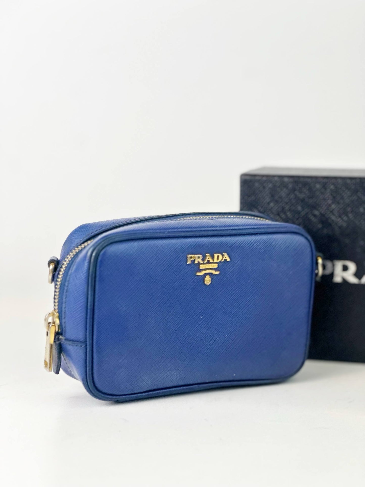 PRADA SAFFIANIO BLUE MINI CAMERA CROSSBODY BAG