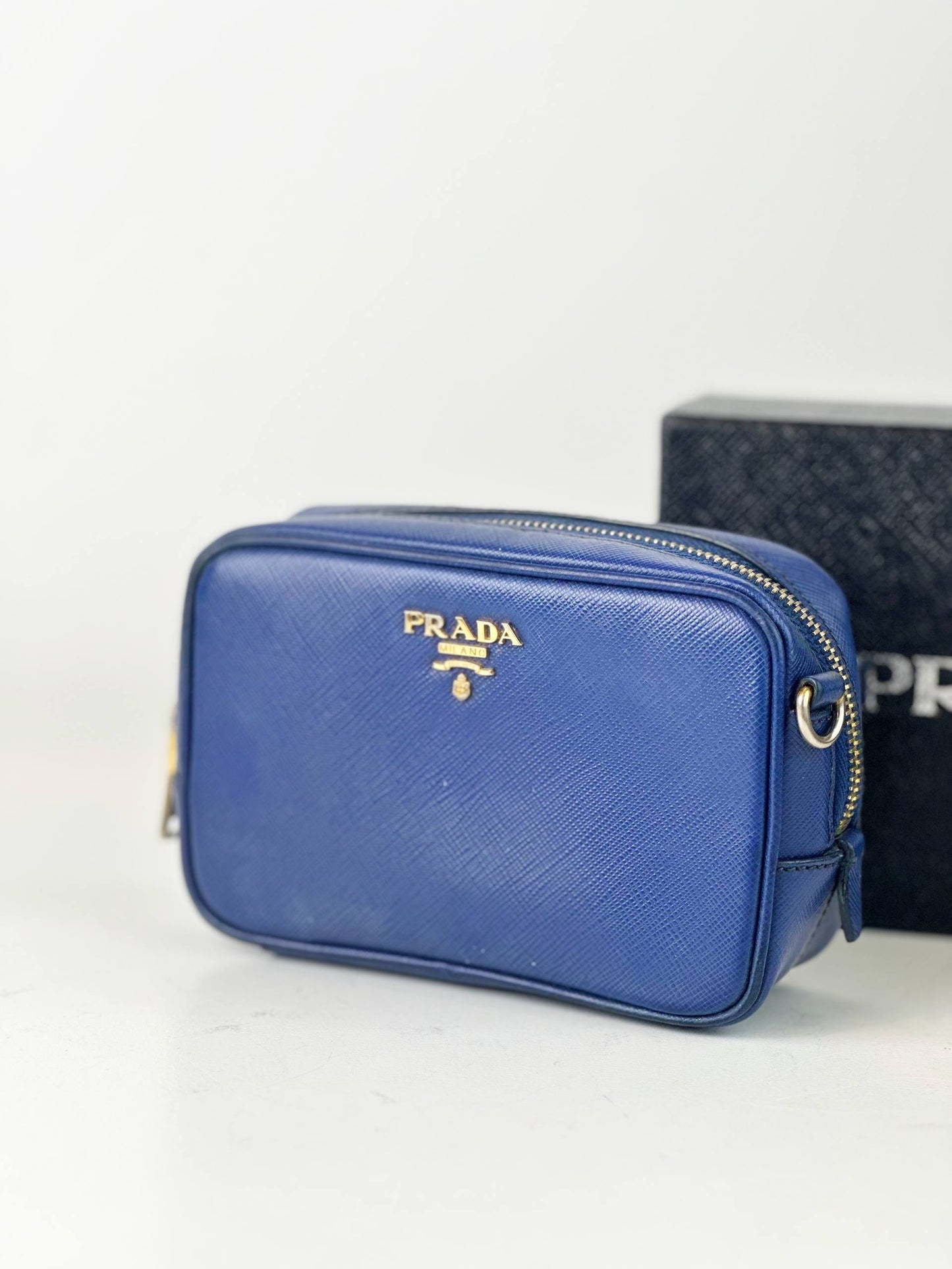 PRADA SAFFIANIO BLUE MINI CAMERA CROSSBODY BAG