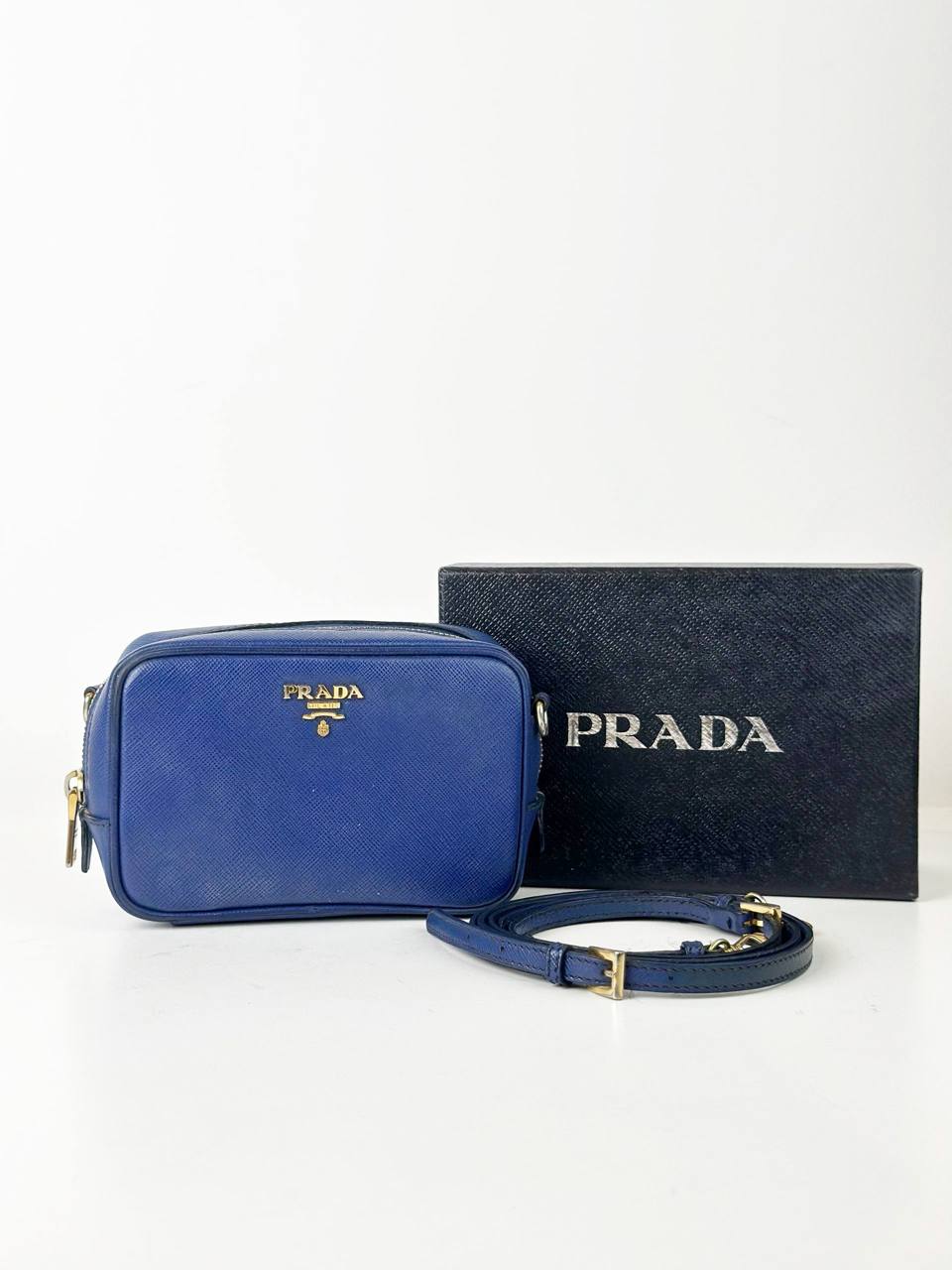 PRADA SAFFIANIO BLUE MINI CAMERA CROSSBODY BAG