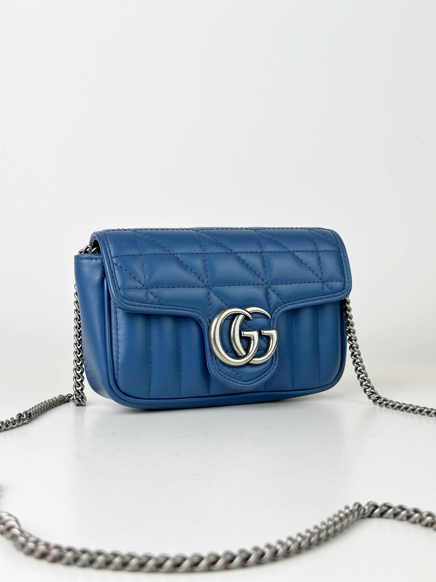 GUCCI GG ARIA MARMONT SUPER MINI BLUE CROSSBODY BAG