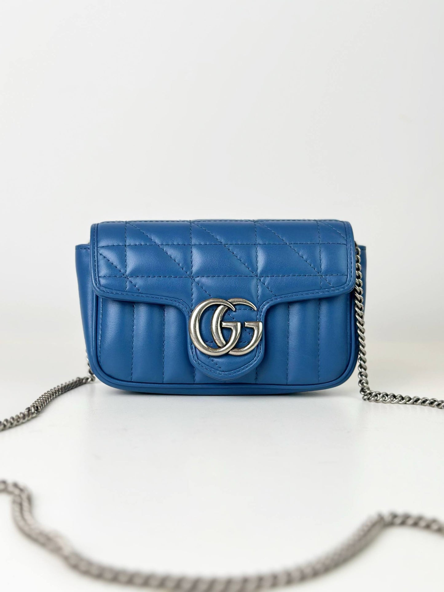 GUCCI GG ARIA MARMONT SUPER MINI BLUE CROSSBODY BAG