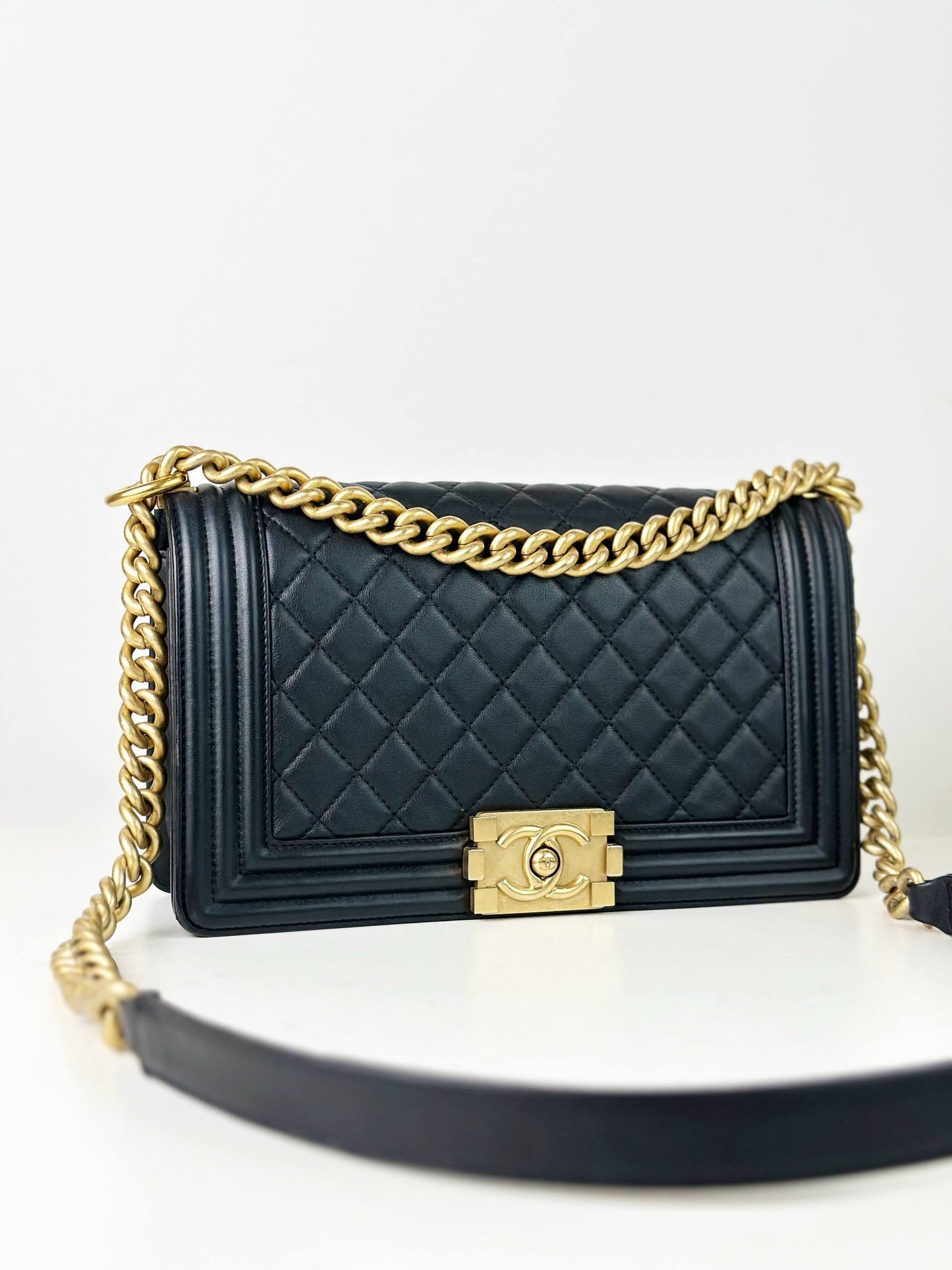 CHANEL LE BOY MEDIUM FLAP BLACK SHOULDER BAG GHW