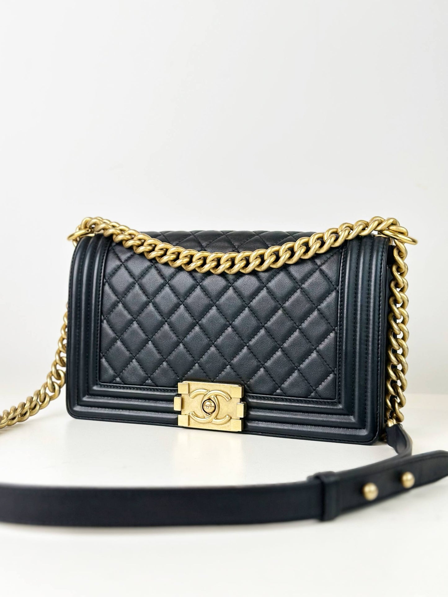 CHANEL LE BOY MEDIUM FLAP BLACK SHOULDER BAG GHW