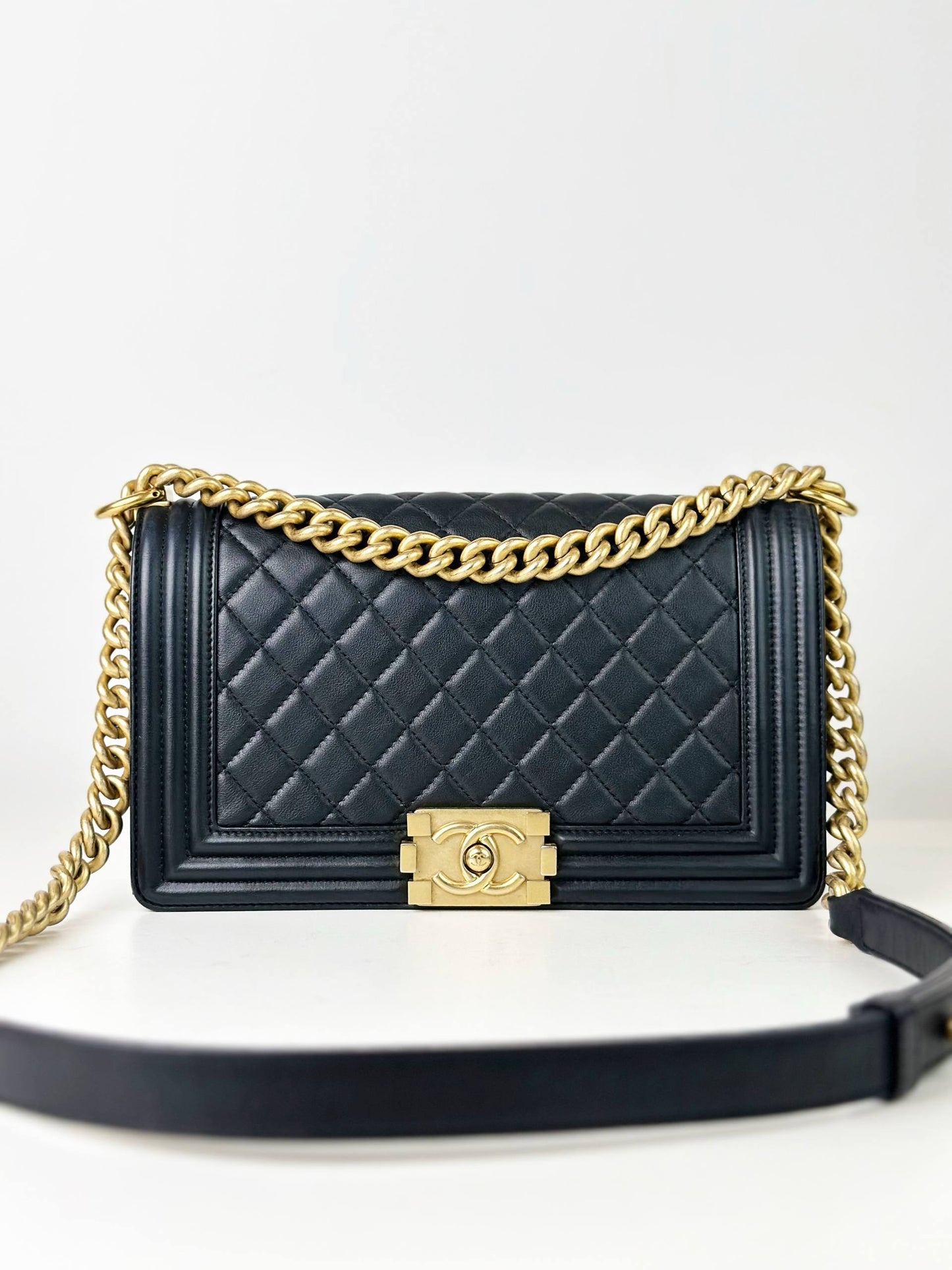 CHANEL LE BOY MEDIUM FLAP BLACK SHOULDER BAG GHW