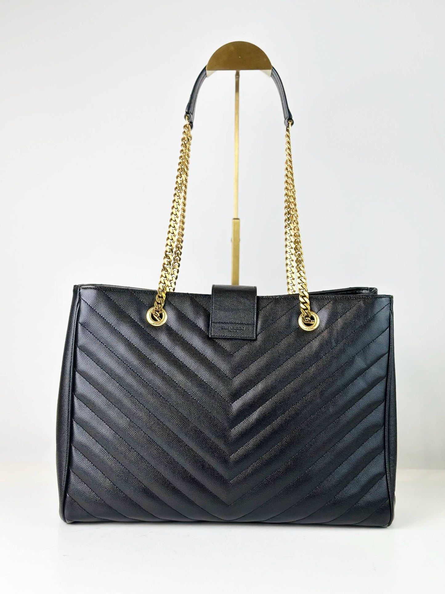 YSL CHEVRON BLACK SHOPPING TOTE BAG GHW