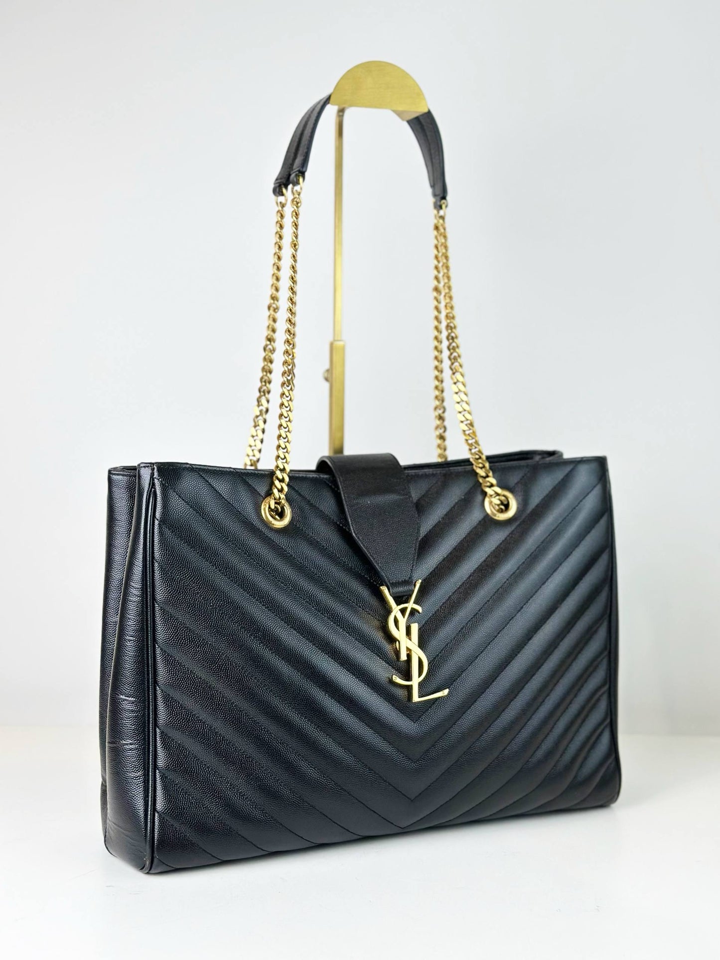 YSL CHEVRON BLACK SHOPPING TOTE BAG GHW