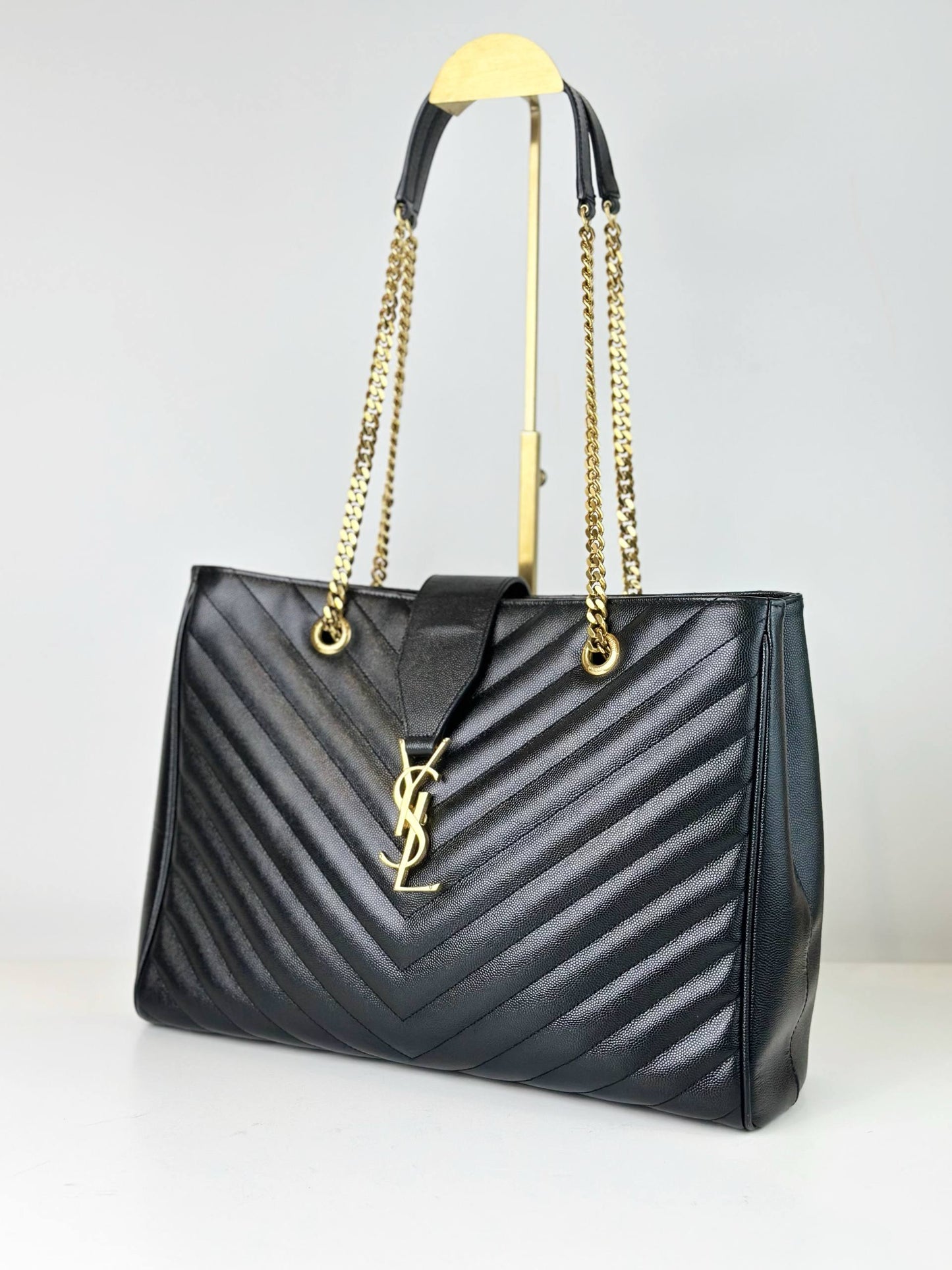 YSL CHEVRON BLACK SHOPPING TOTE BAG GHW