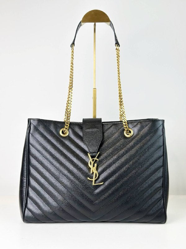 YSL CHEVRON BLACK SHOPPING TOTE BAG GHW