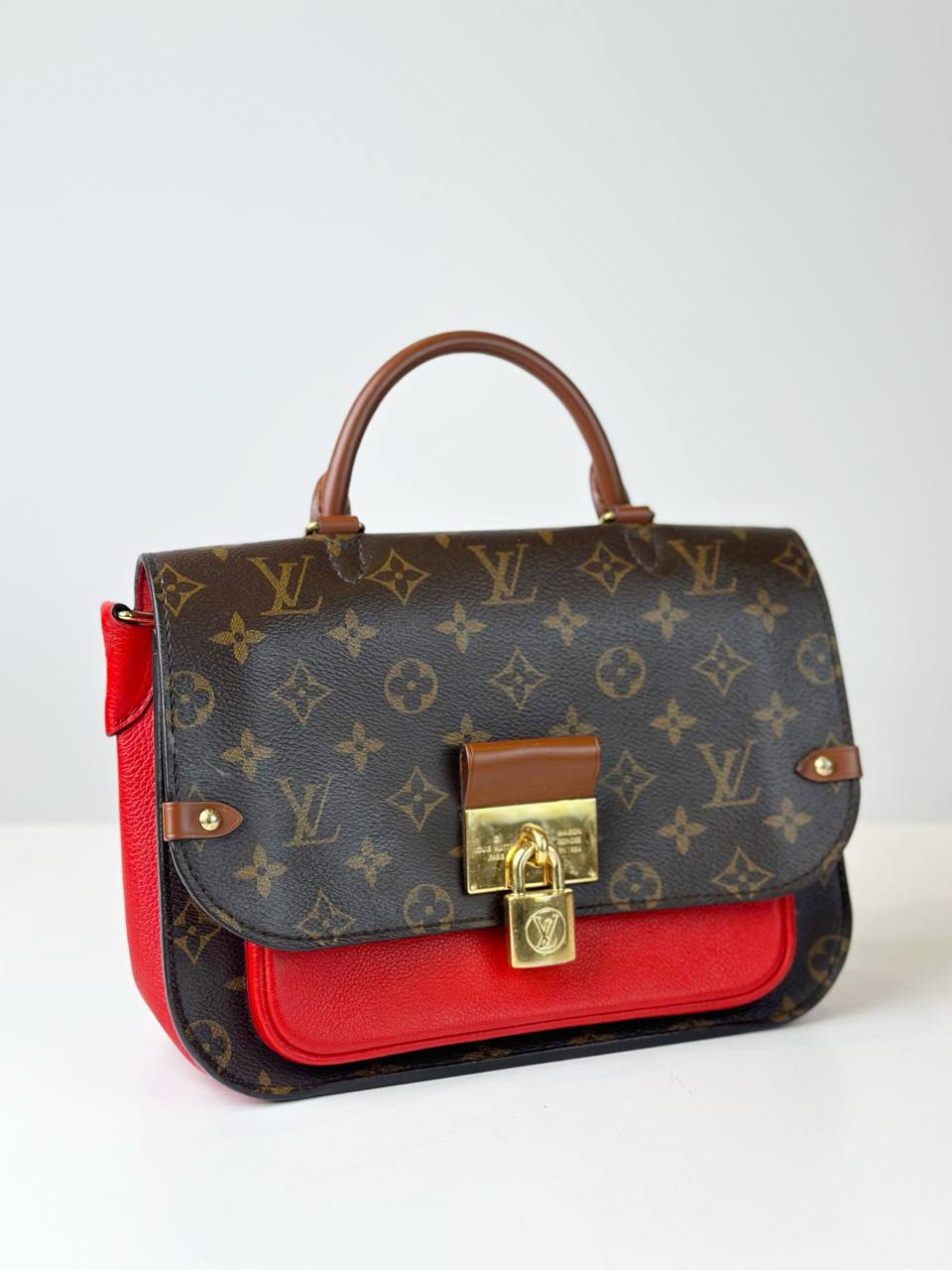LOUIS VUITTON VAUGIRARD MONOGRAM PM WITH RED LEATHER TOP HANDLE BAG