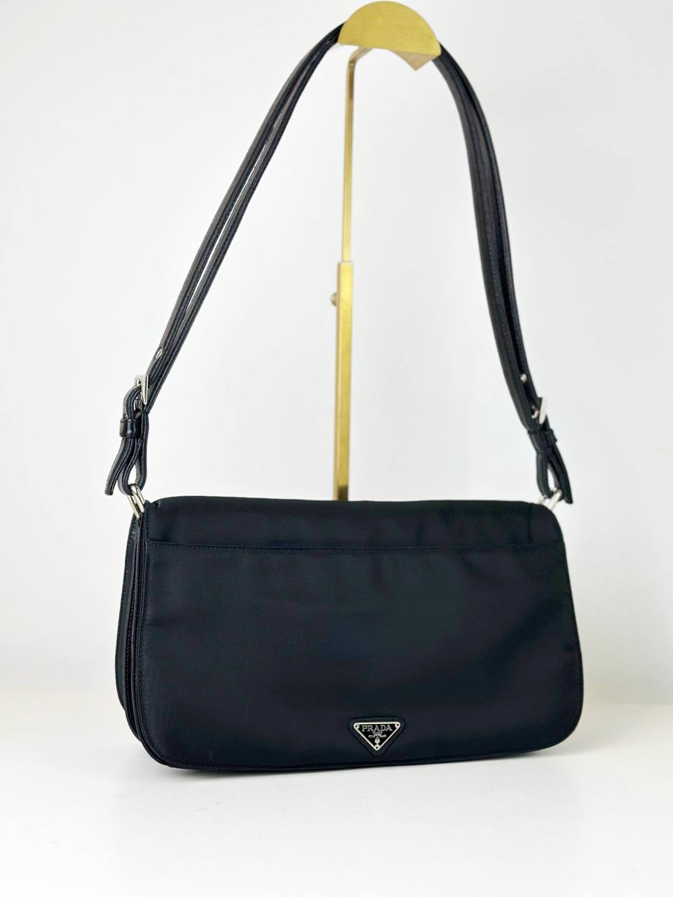 PRADA TESSUTO NYLON BLACK FLAP SHOULDER BAG