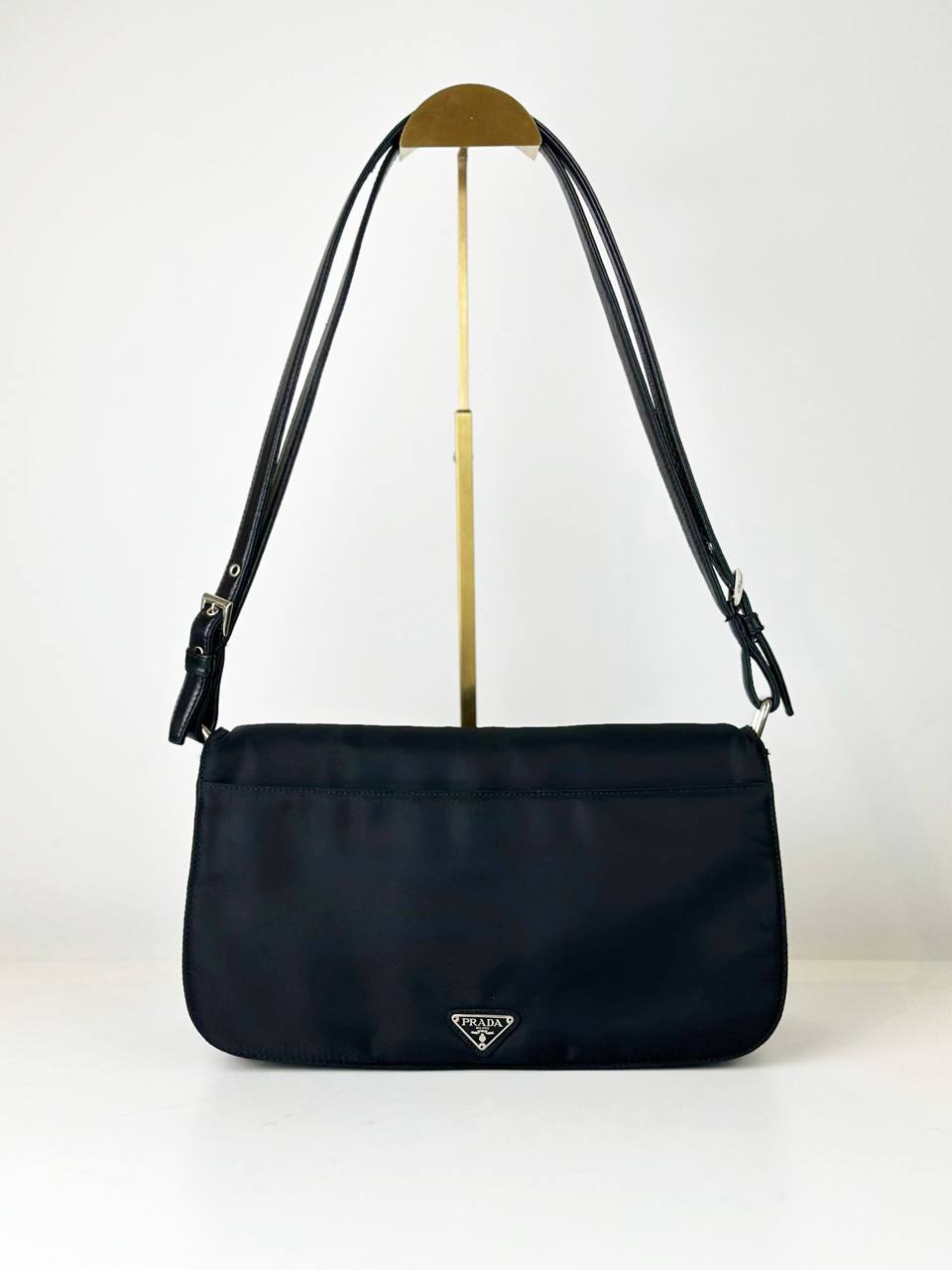 PRADA TESSUTO NYLON BLACK FLAP SHOULDER BAG