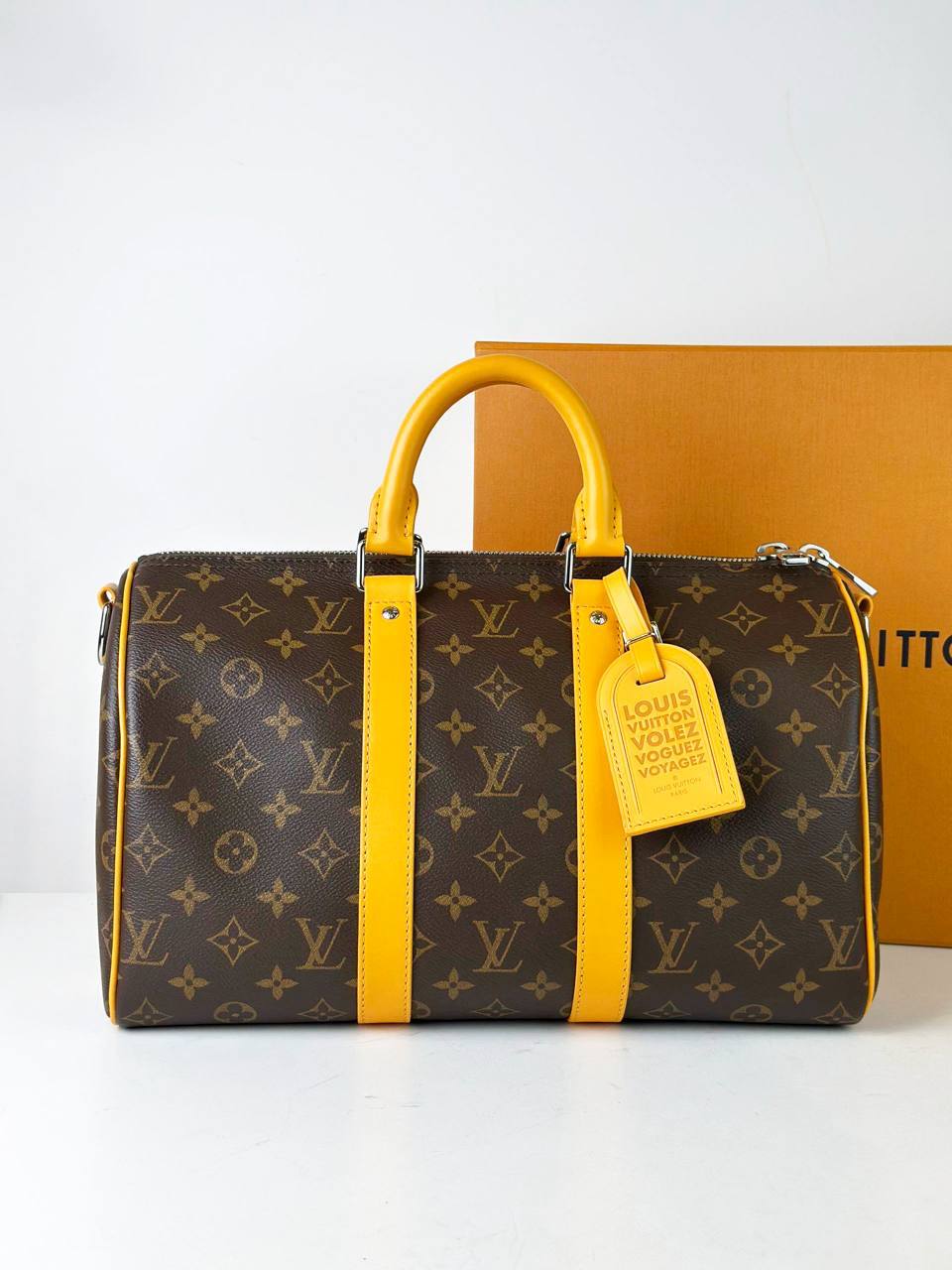LOUIS VUITTON KEEPALL 35 BANDOULIERE MONOGRAM MACASSAR SAFRAN YELLOW CROSSBODY BAG