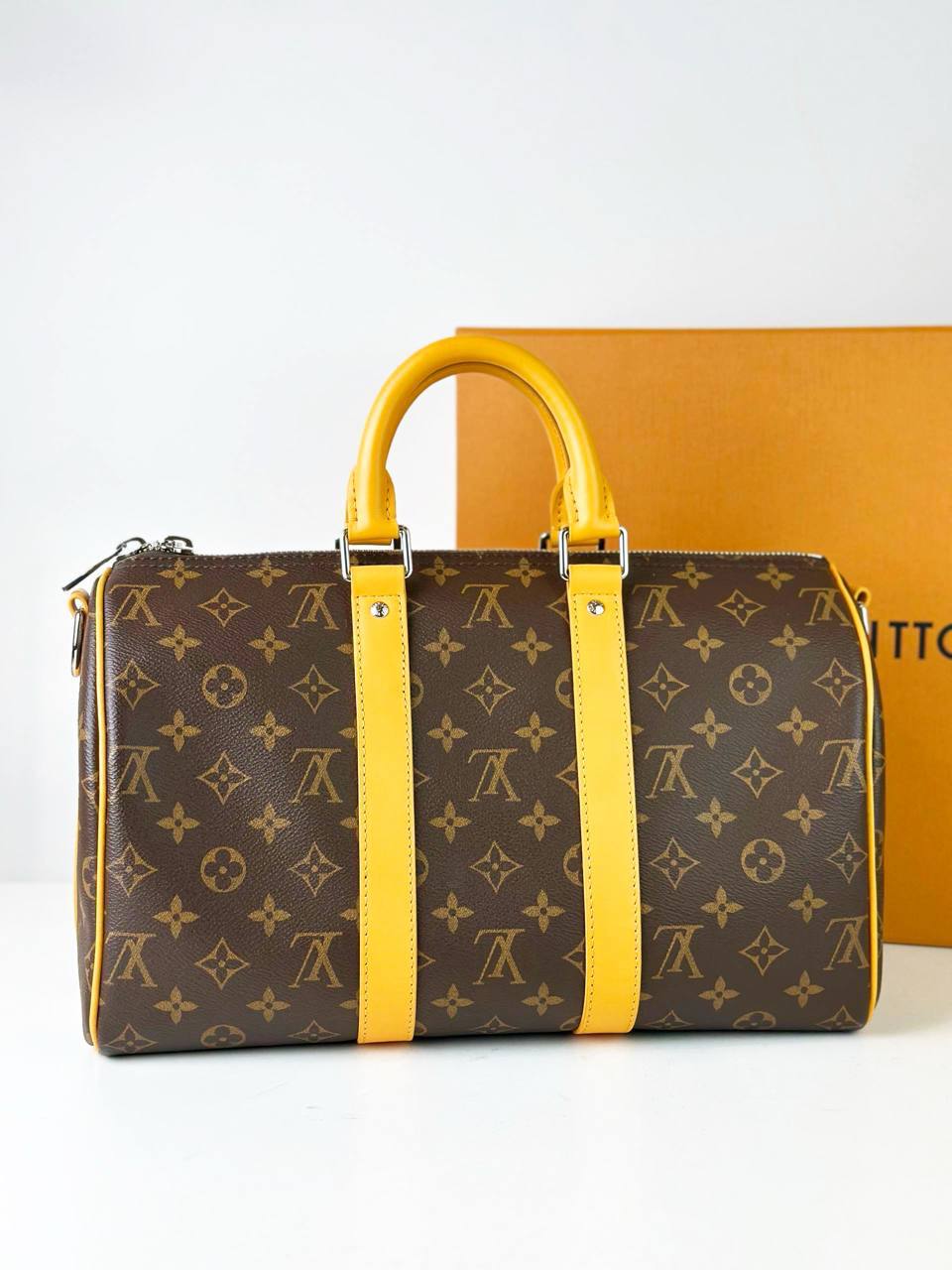 LOUIS VUITTON KEEPALL 35 BANDOULIERE MONOGRAM MACASSAR SAFRAN YELLOW CROSSBODY BAG
