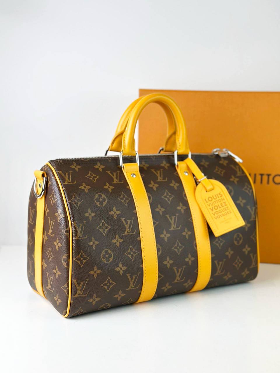 LOUIS VUITTON KEEPALL 35 BANDOULIERE MONOGRAM MACASSAR SAFRAN YELLOW CROSSBODY BAG