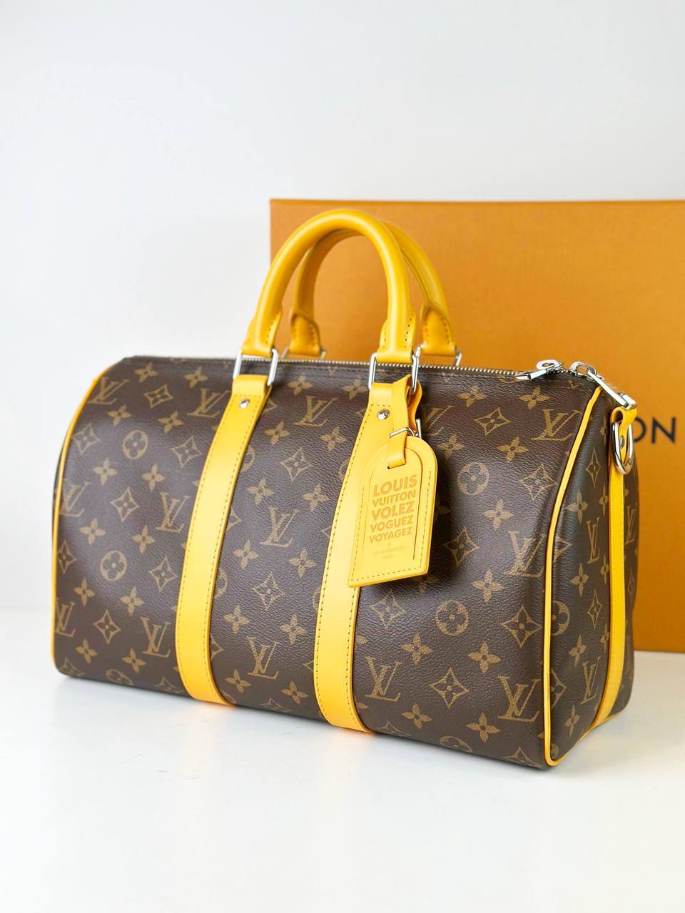 LOUIS VUITTON KEEPALL 35 BANDOULIERE MONOGRAM MACASSAR SAFRAN YELLOW CROSSBODY BAG