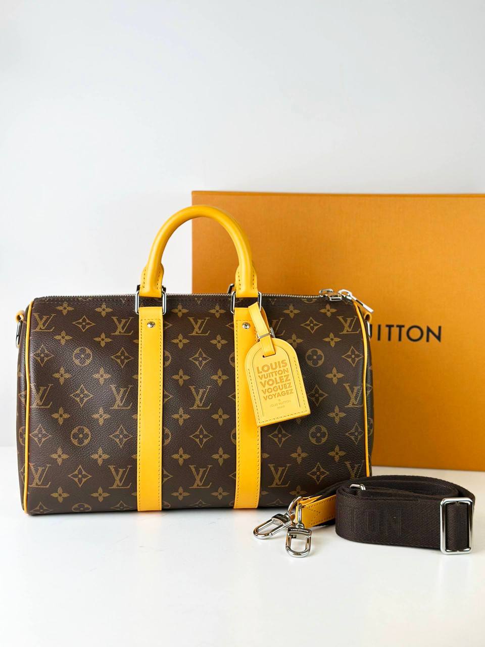 LOUIS VUITTON KEEPALL 35 BANDOULIERE MONOGRAM MACASSAR SAFRAN YELLOW CROSSBODY BAG