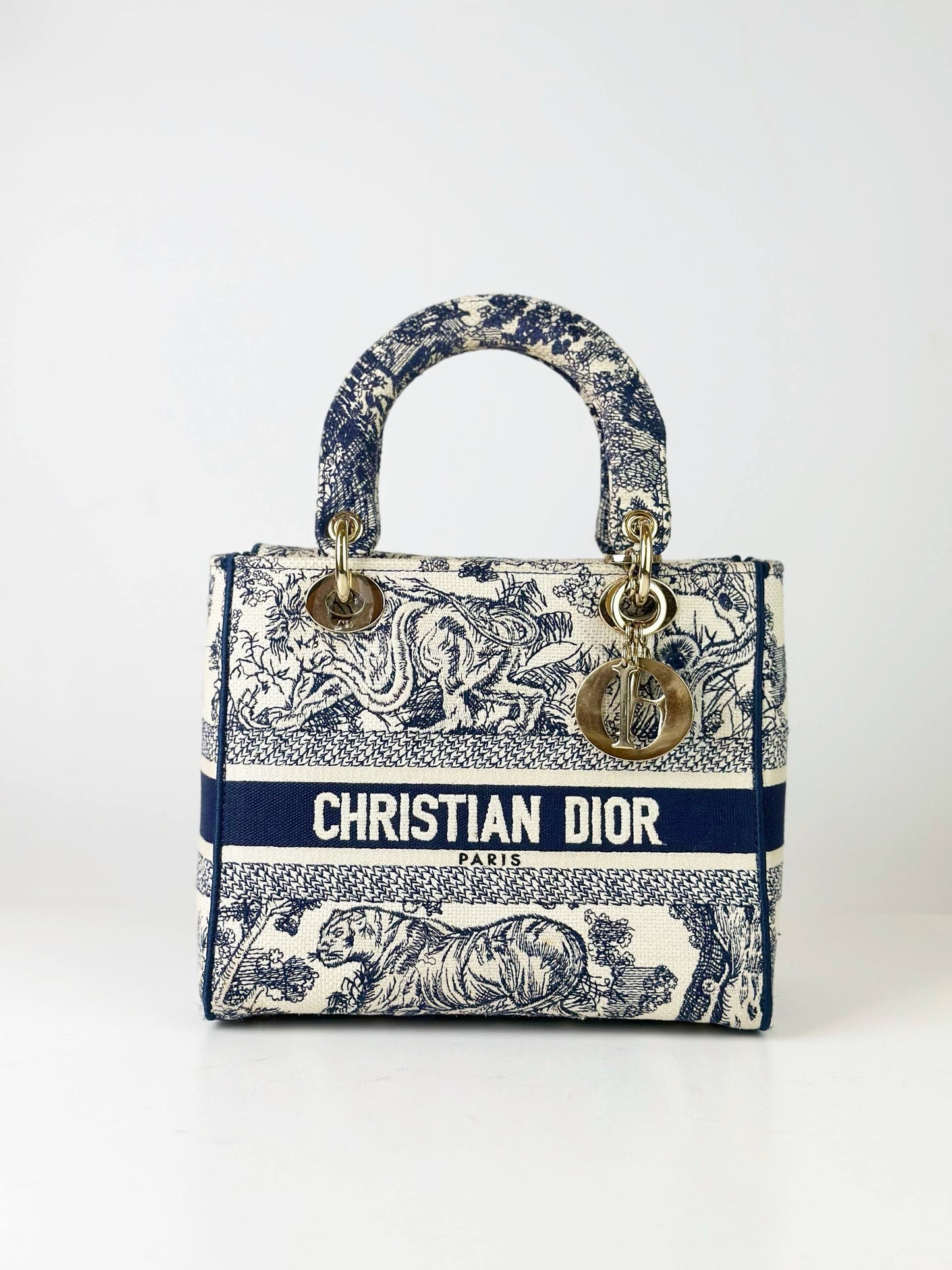 DIOR LADY D-LITE TOILE DE JOUY OBLIQUE MEDIUM HANDBAG WITH STRAP