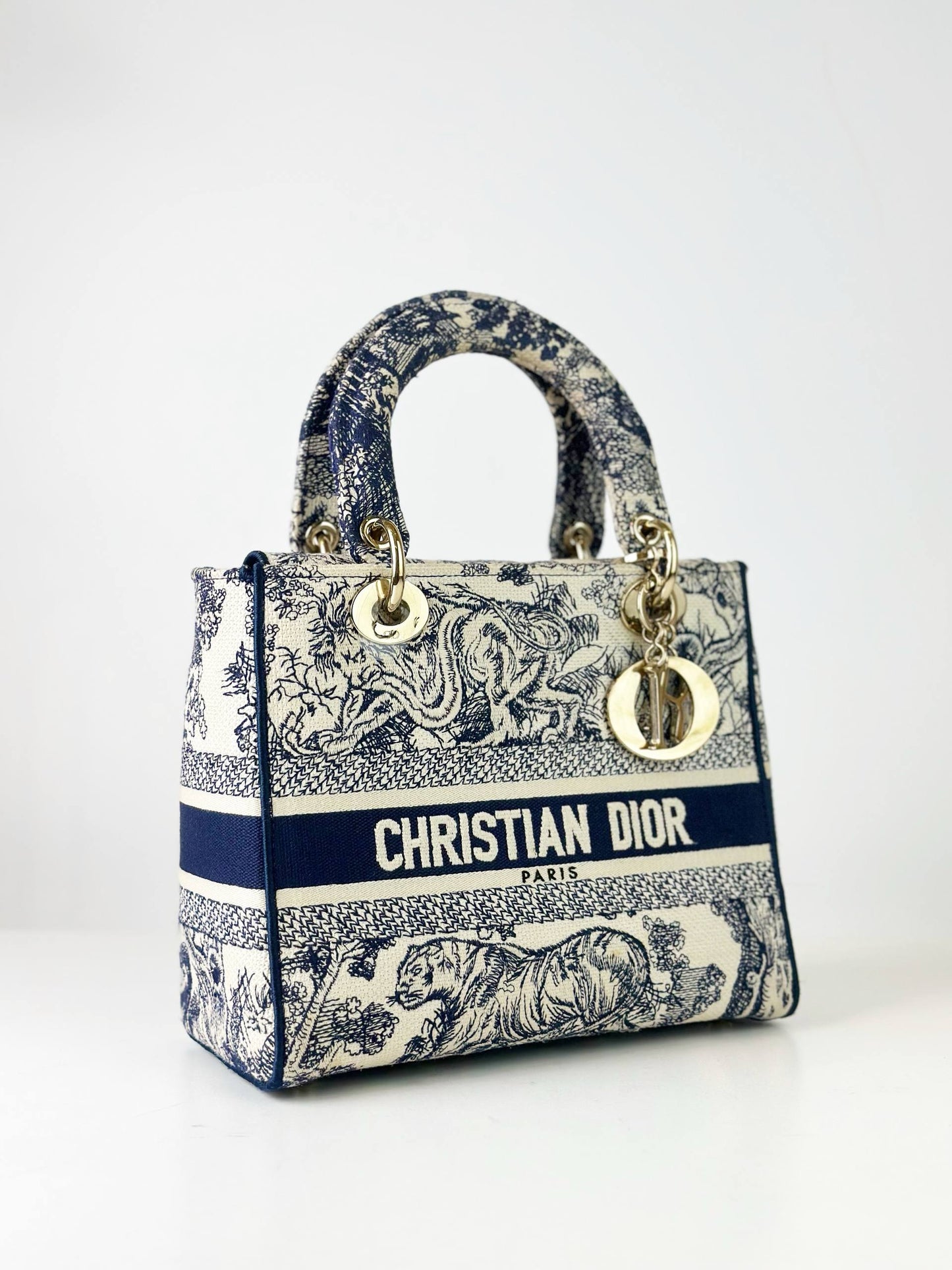 DIOR LADY D-LITE TOILE DE JOUY OBLIQUE MEDIUM HANDBAG WITH STRAP