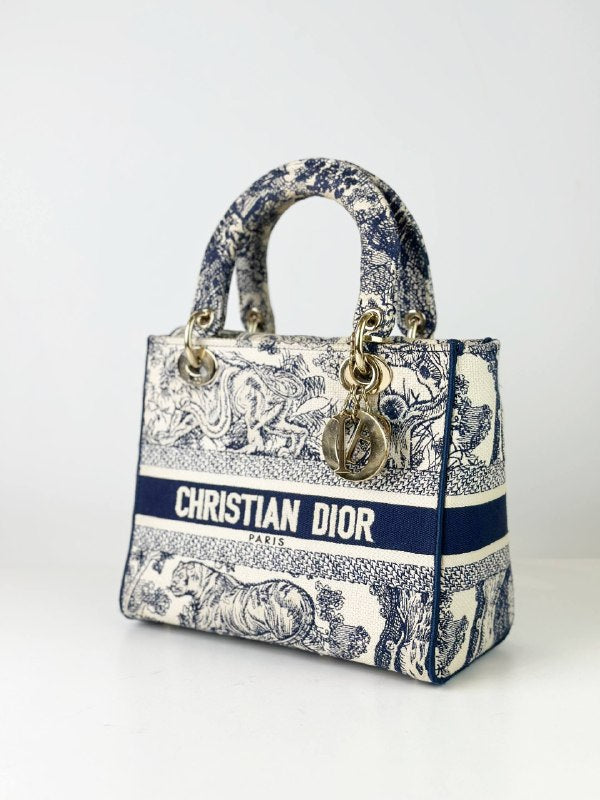 DIOR LADY D-LITE TOILE DE JOUY OBLIQUE MEDIUM HANDBAG WITH STRAP