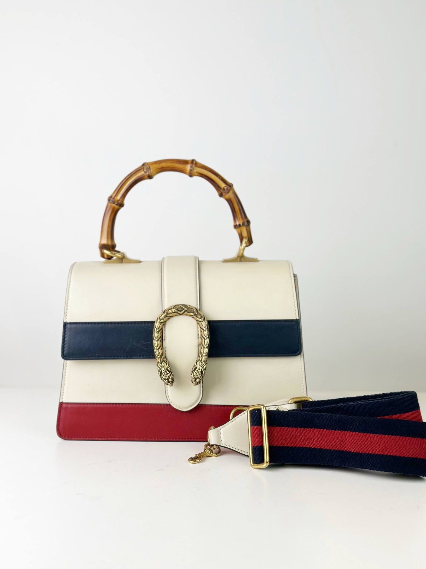 GUCCI TRICOLOR LEATHER MEDIUM DIONYSUS BAMBOO TOP HANDLE BAG