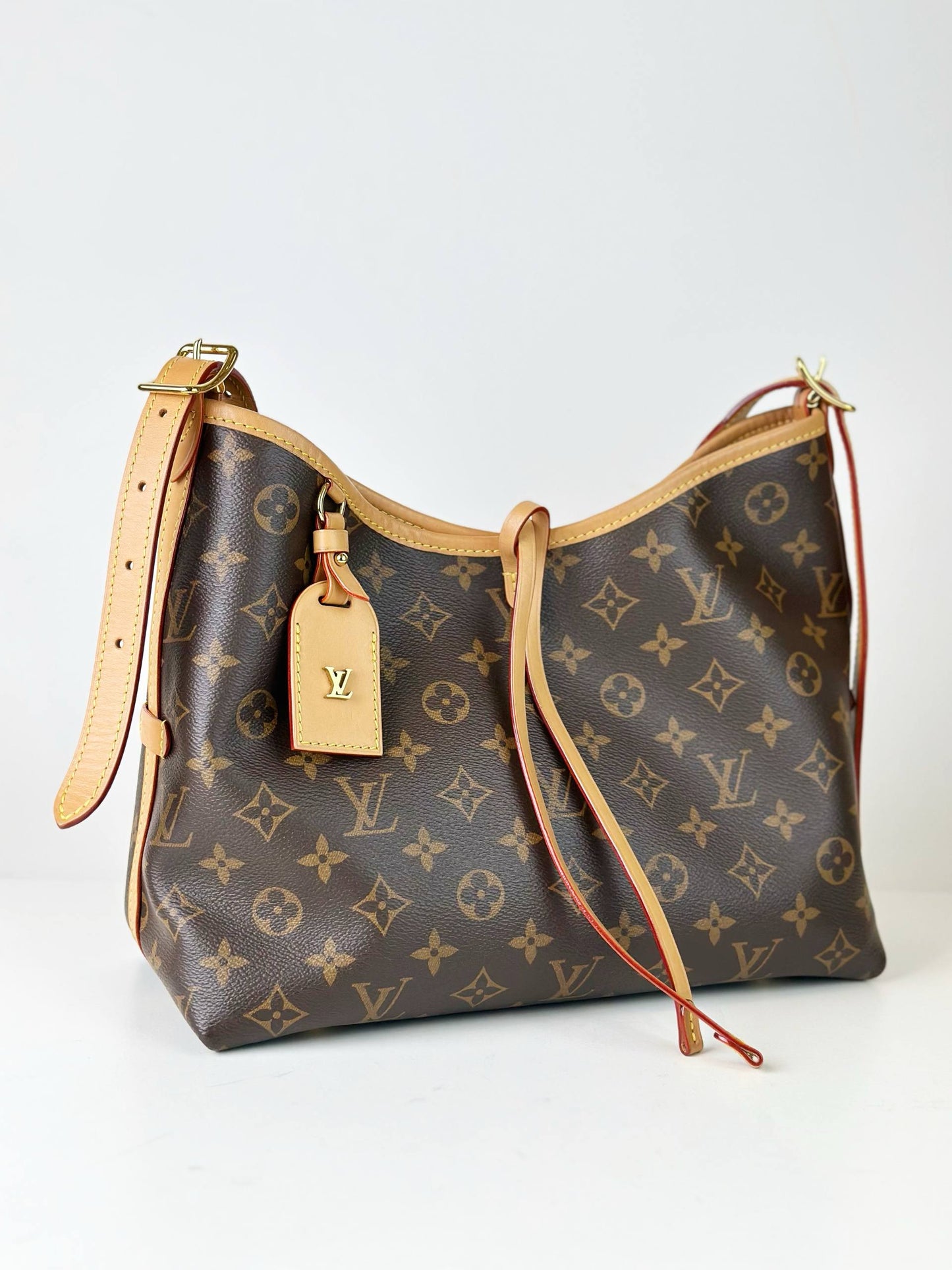 LOUIS VUITTON MONOGRAM CARRYALL PM SHOULDER BAG WITH POUCH