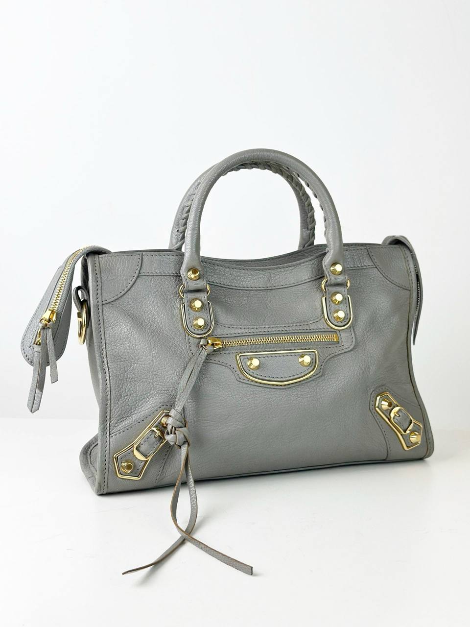 BALENCIAGA CITY GREY METALLIC EDGE SMALL HANDBAG WITH STRAP