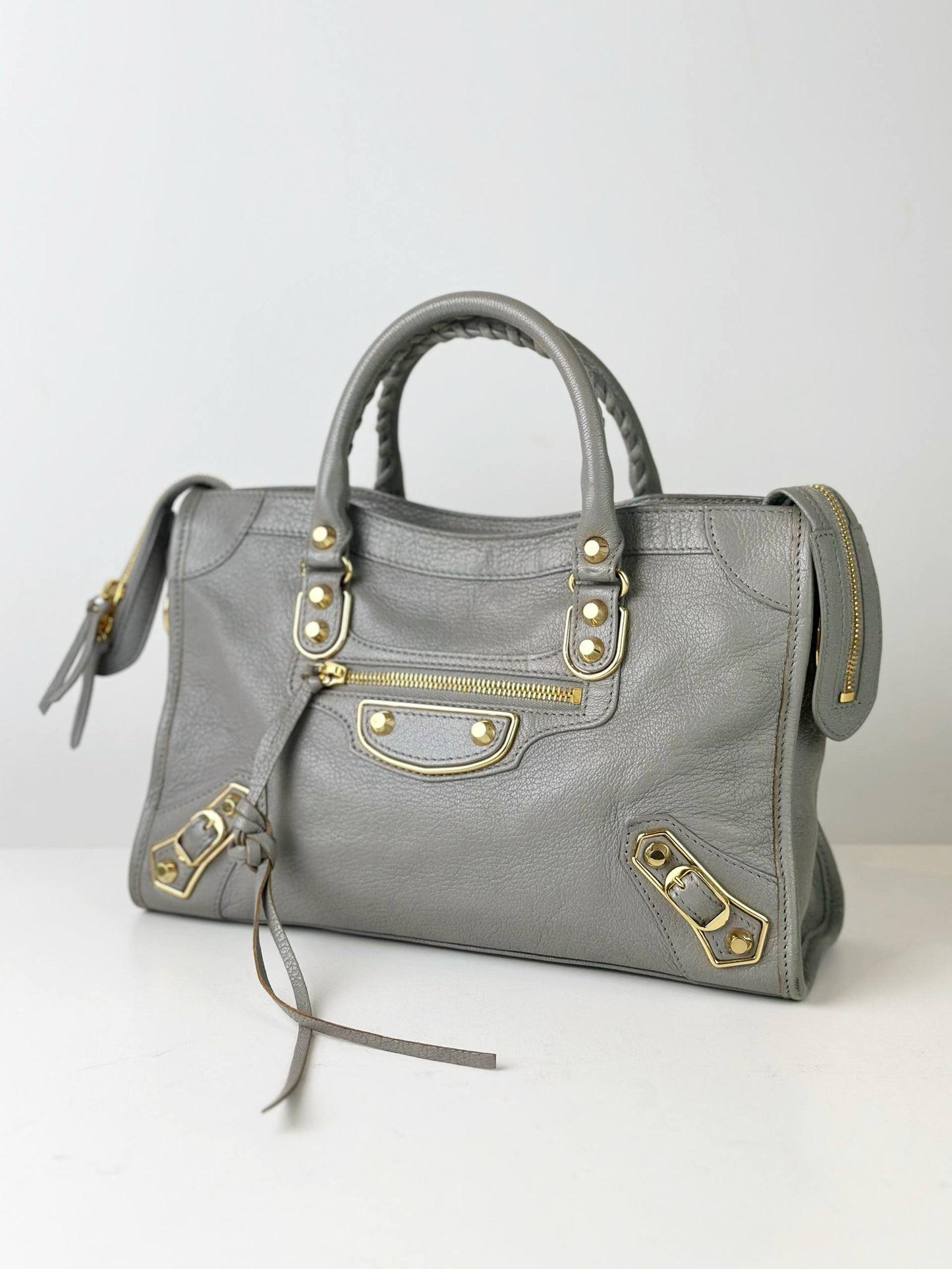BALENCIAGA CITY GREY METALLIC EDGE SMALL HANDBAG WITH STRAP