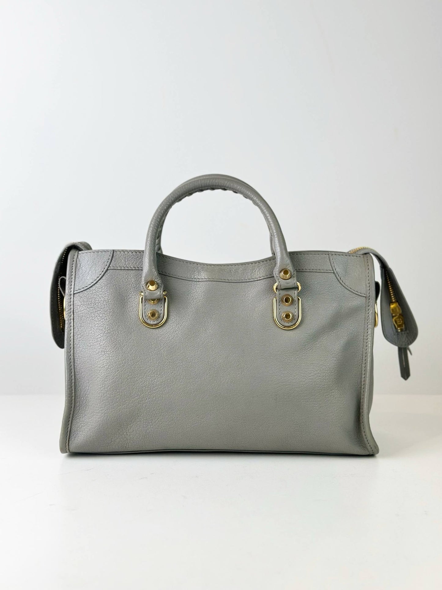 BALENCIAGA CITY GREY METALLIC EDGE SMALL HANDBAG WITH STRAP