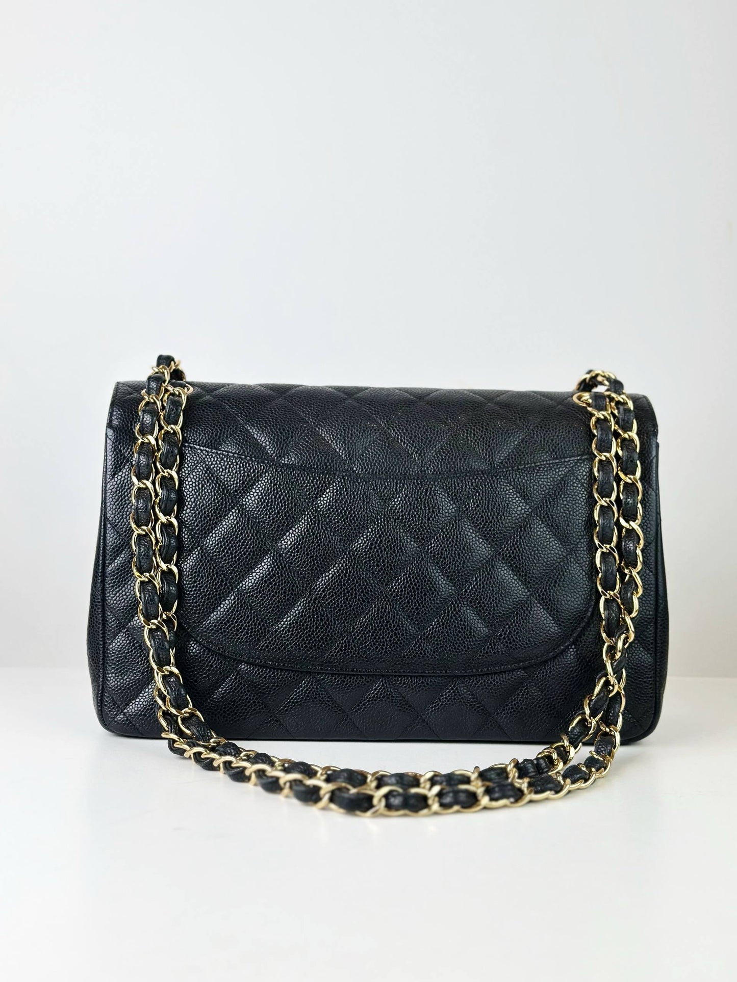 CHANEL CLASSIC FLAP BLACK CAVIAR JUMBO SHOULDER BAG GHW